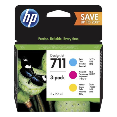 Originální inkoust HP P2V32A (711), CMY, 3-pack