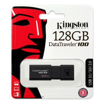 Kingston USB flash disk, 3.0, 128GB, DataTraveler 100 Gen3, černý, DT100G3/128GB