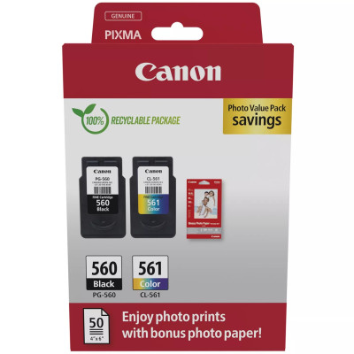 Originální inkoust Canon PG-560/CL-561 (3713C008), černý/barevný, 2-pack + GP-501 50 listů