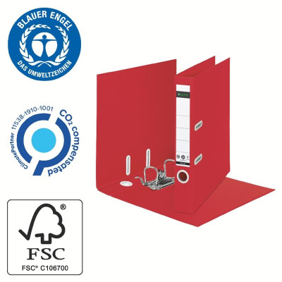 Pákový pořadač 180° Leitz RECYCLE - A4, šíře hřbetu 5 cm, ekologický, červený