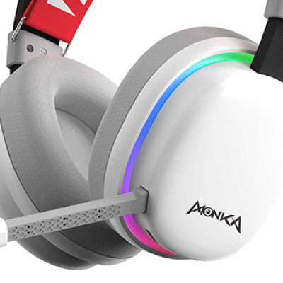 Marvo MONKA ECHO, sluchátka s mikrofonem, bílá, podsvícená, Tri-mode