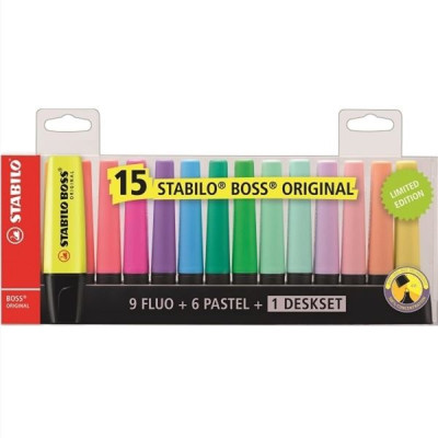 Zvýrazňovač STABILO BOSS ORIGINAL, sada 15 barev