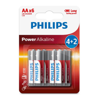 Philips alkalická baterie AA, 6-pack, Power Alkaline (LR6P6BP/10)
